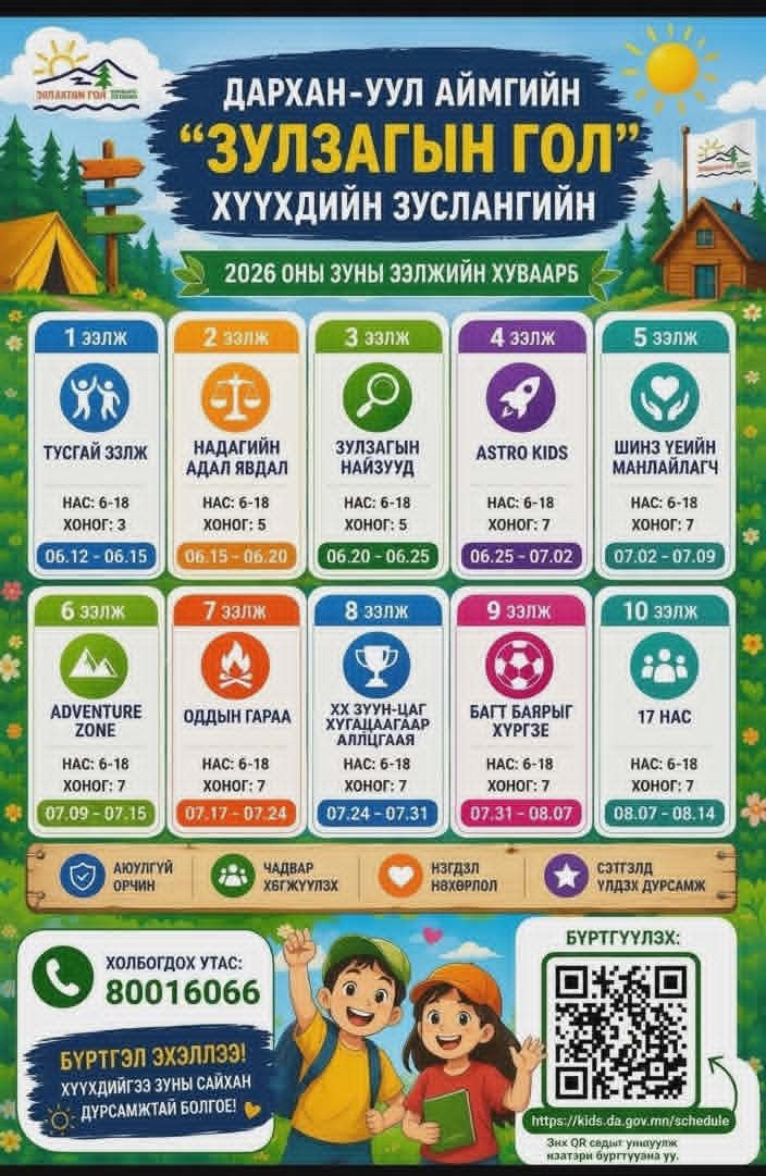 “ЗУЛЗАГЫН ГОЛ” ХҮҮХДИЙН ЗУСЛАНгийн 2026 оны ээлжийн хувиар